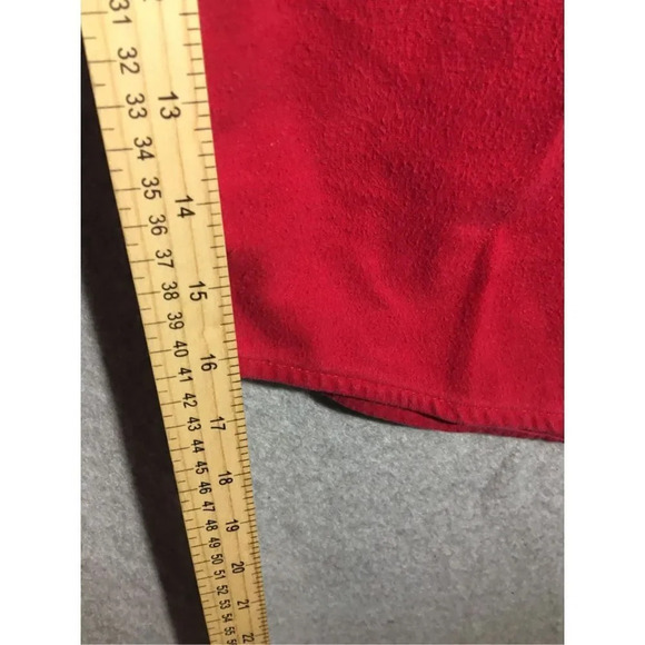 Mens Woolrich Button Down Shirt Red Cotton Casual Worn In Thick Winter Throwover - Picture 5 of 5